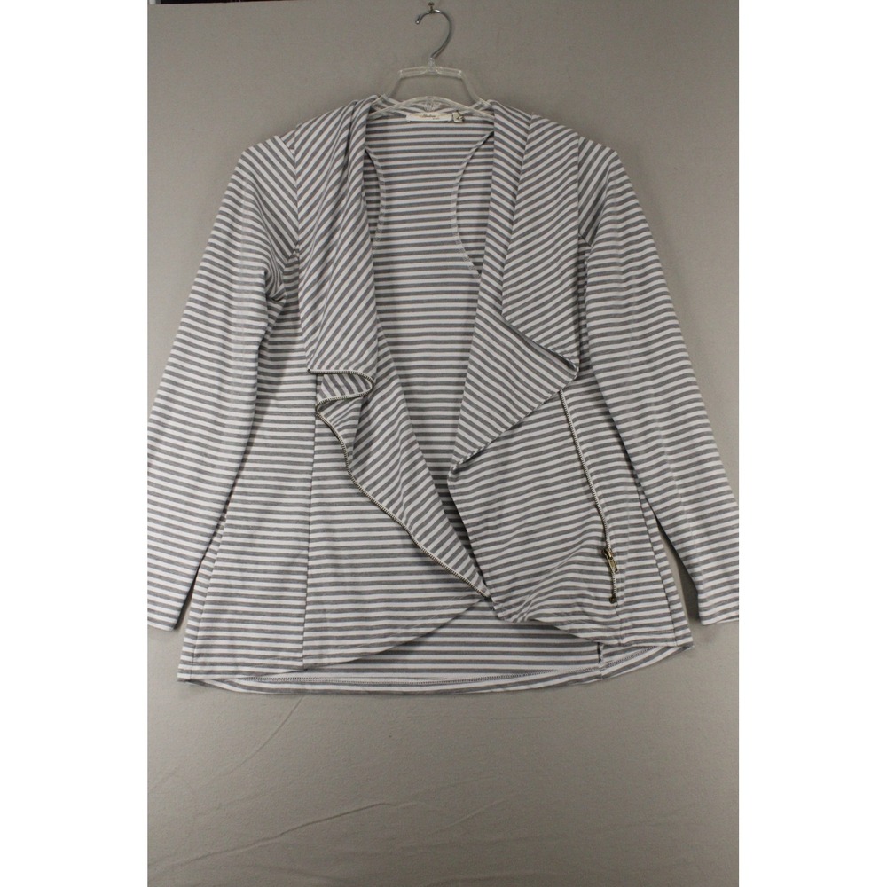 Andree by Unit Jacket Asymmetrical Zip Women L Grey Striped Moto Minimalist